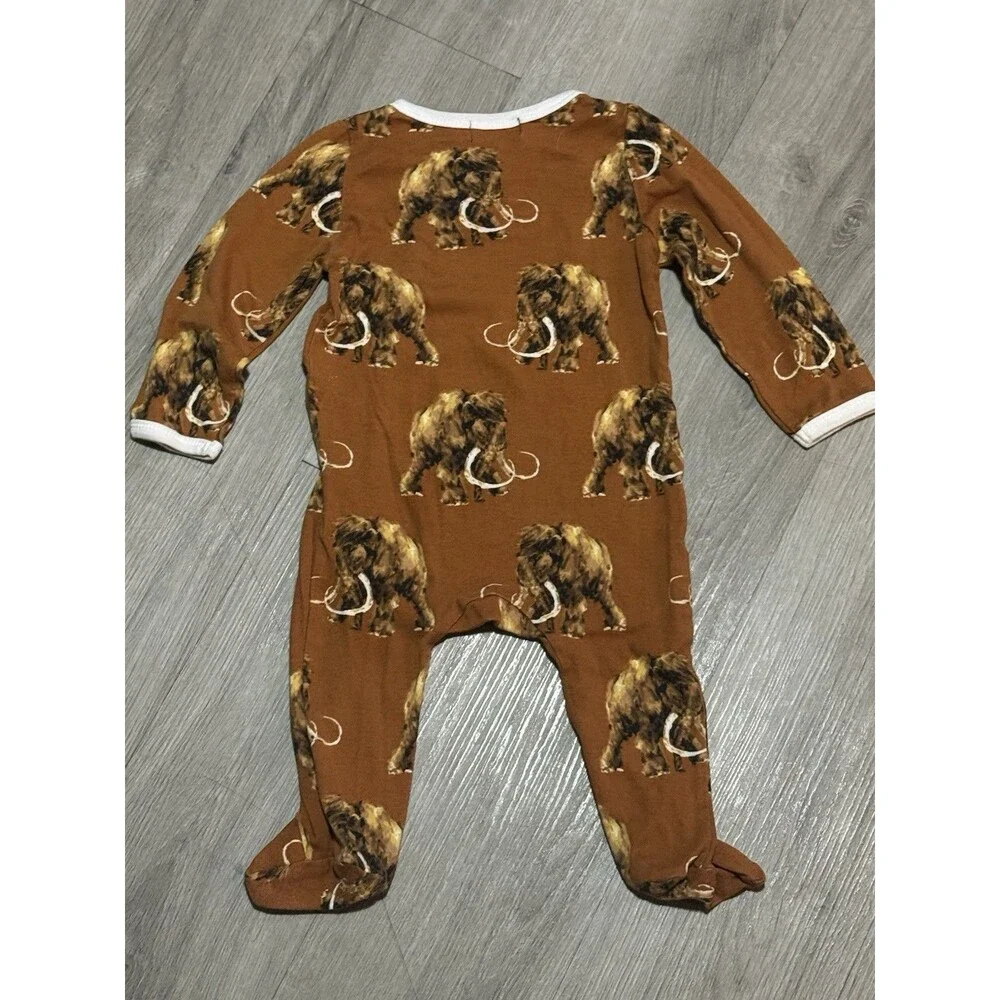 Milkbarn Baby Footed Sleeper One-Piece Snap Mammoth Print Brown 6-9M